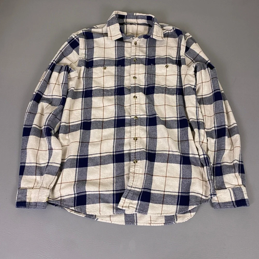 Sonoma Goods For Life Flannel Mens Large Tall Blue Cream Plaid Button Down Shirt